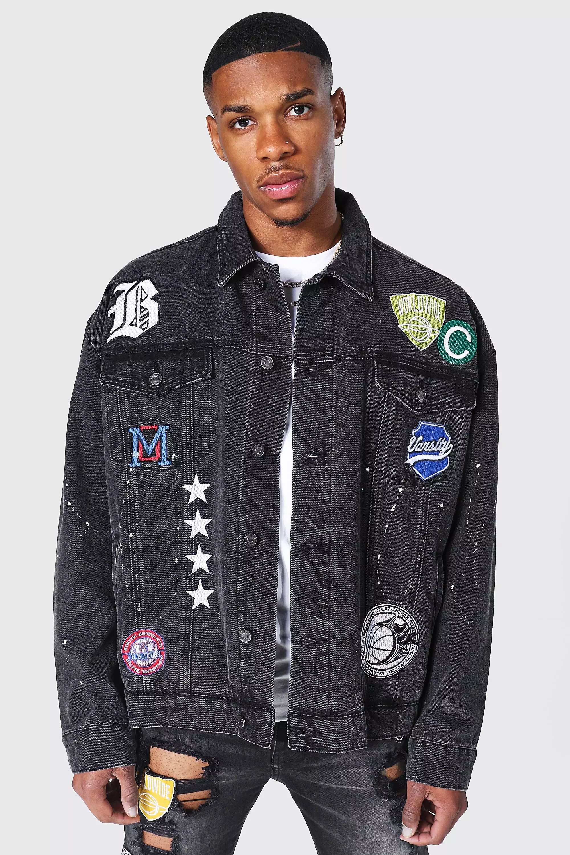 Varsity Oversized Official Man Denim Jacket boohooMAN UK
